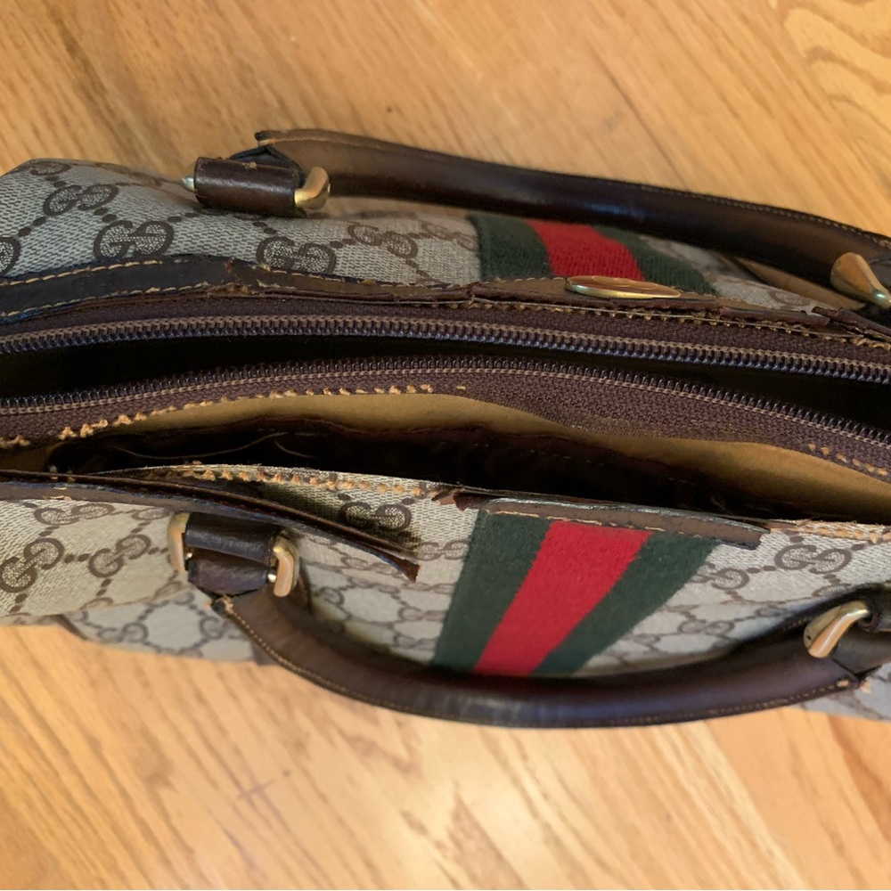 Gucci Beige and Brown Canvas Bag with Red and Green Accent Needs Restoration - Picture 3 of 16